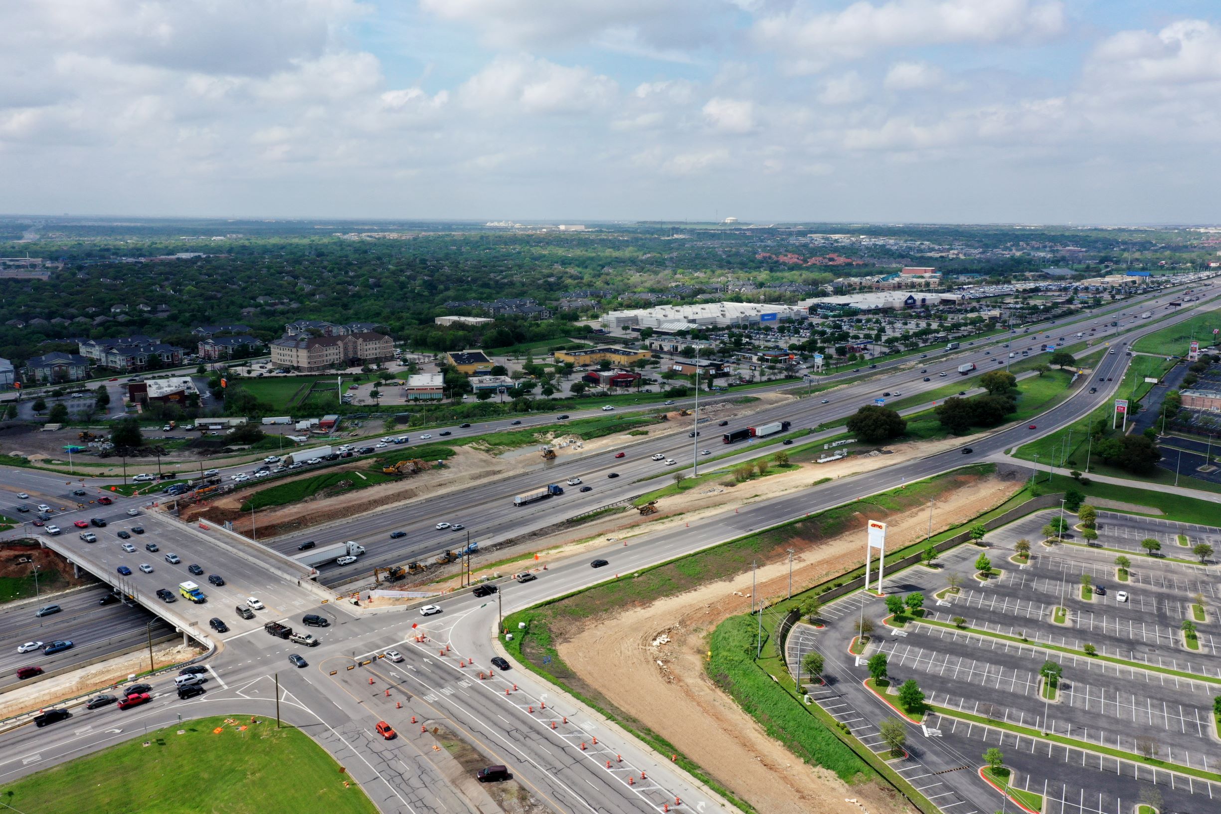I-35 at Parmer Lane intersection bypass lane progress - March 2020